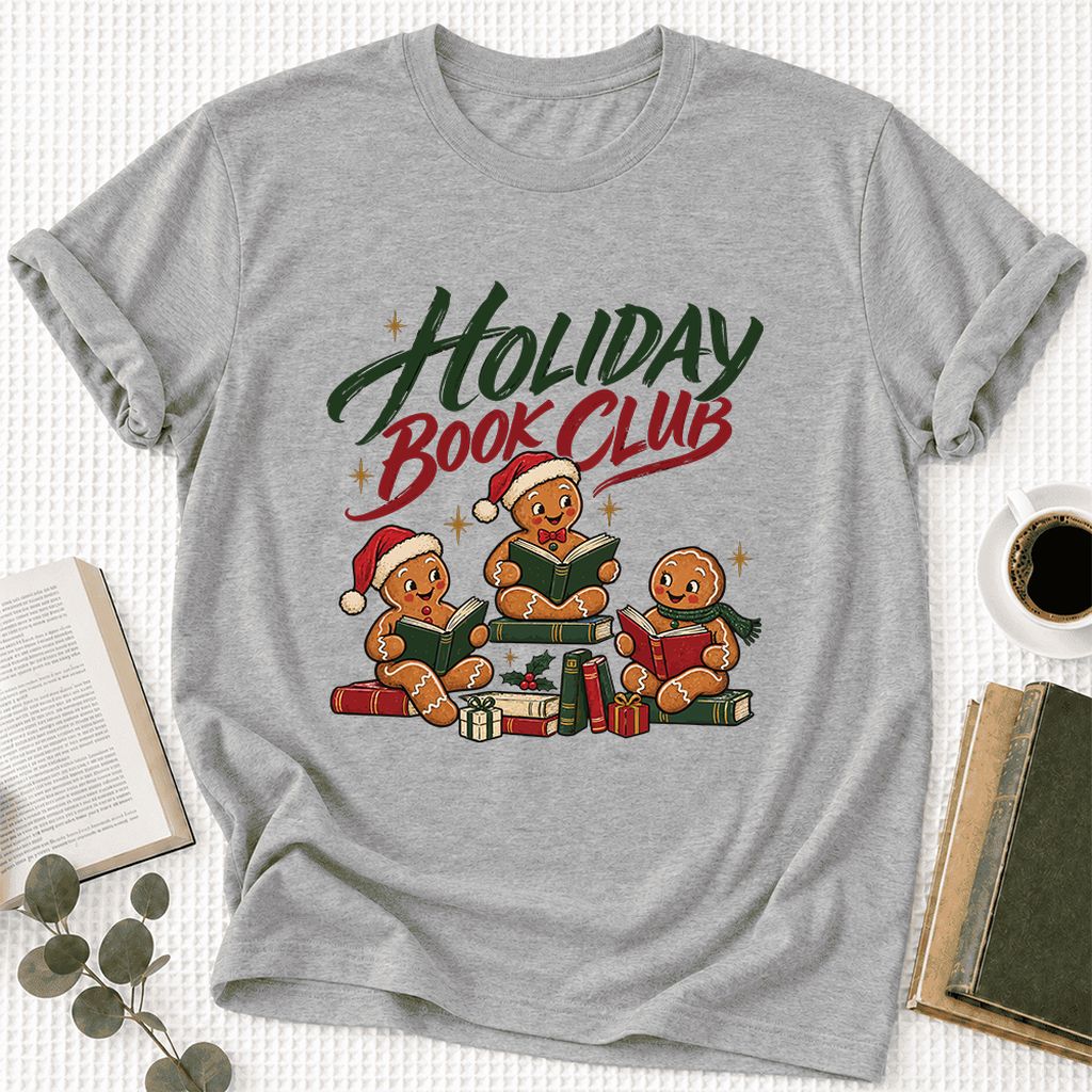 Holiday Book Club Ultra-Soft Cotton T-Shirt | Christmas Reader Gift Athletic Heather