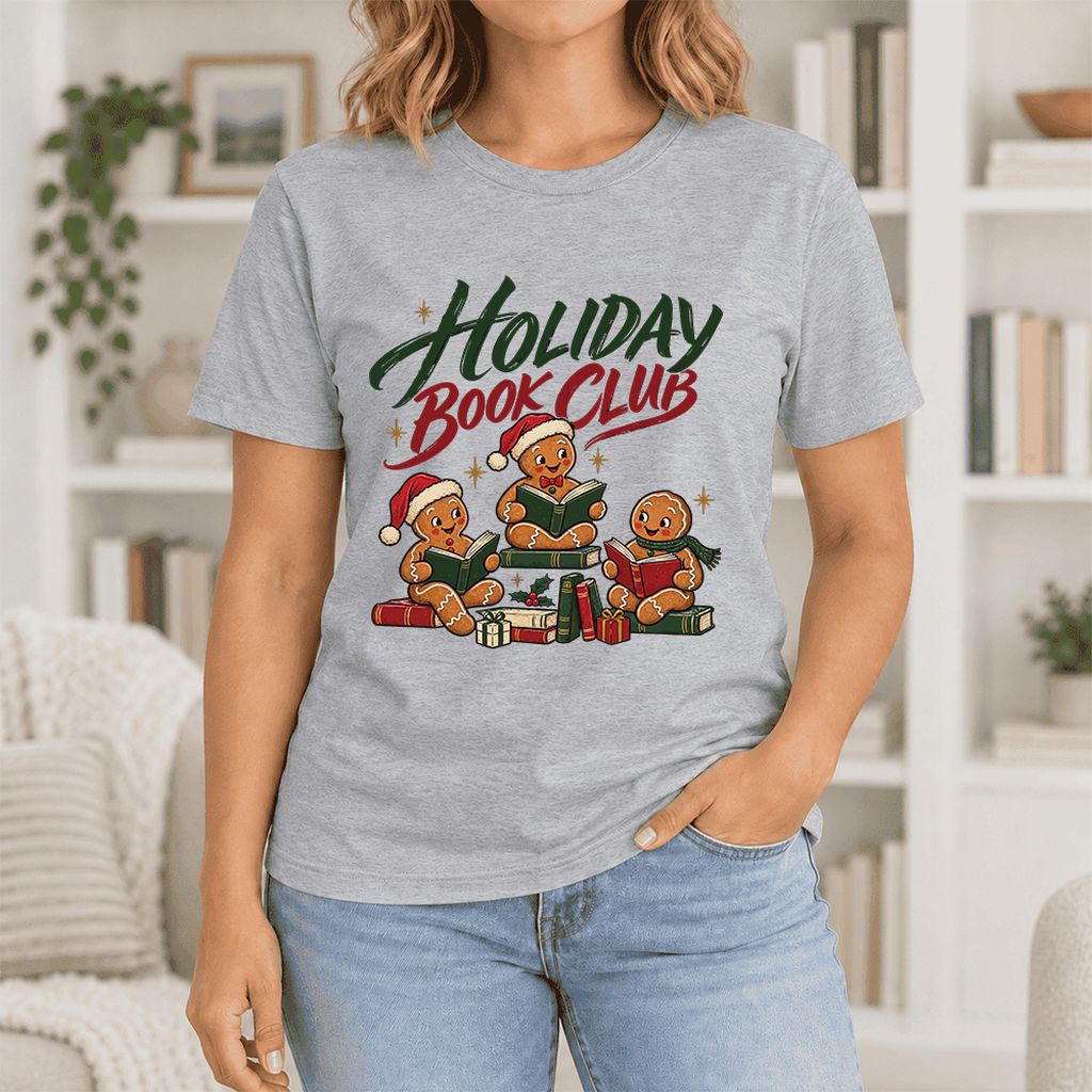 Holiday Book Club Ultra-Soft Cotton T-Shirt | Christmas Reader Gift Athletic Heather