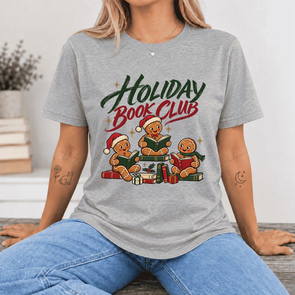 Holiday Book Club Ultra-Soft Cotton T-Shirt | Christmas Reader Gift Athletic Heather
