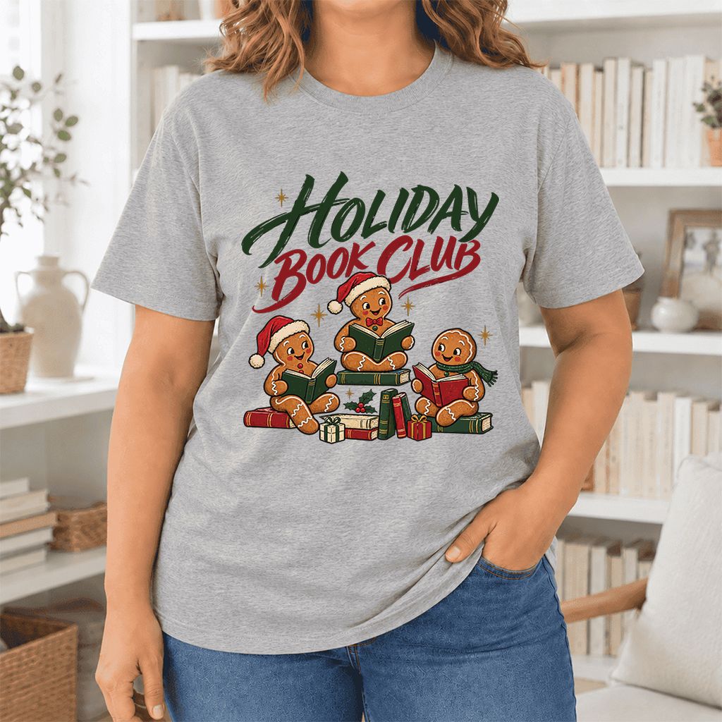 Holiday Book Club Ultra-Soft Cotton T-Shirt | Christmas Reader Gift Athletic Heather