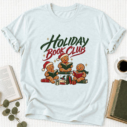 Holiday Book Club Ultra-Soft Cotton T-Shirt | Christmas Reader Gift Heather Ice Blue