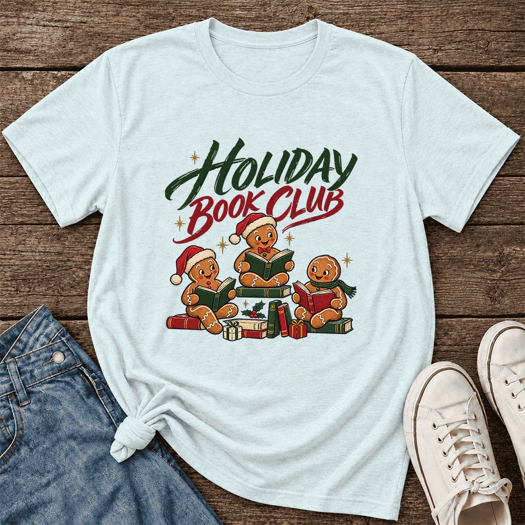 Holiday Book Club Ultra-Soft Cotton T-Shirt | Christmas Reader Gift Heather Ice Blue