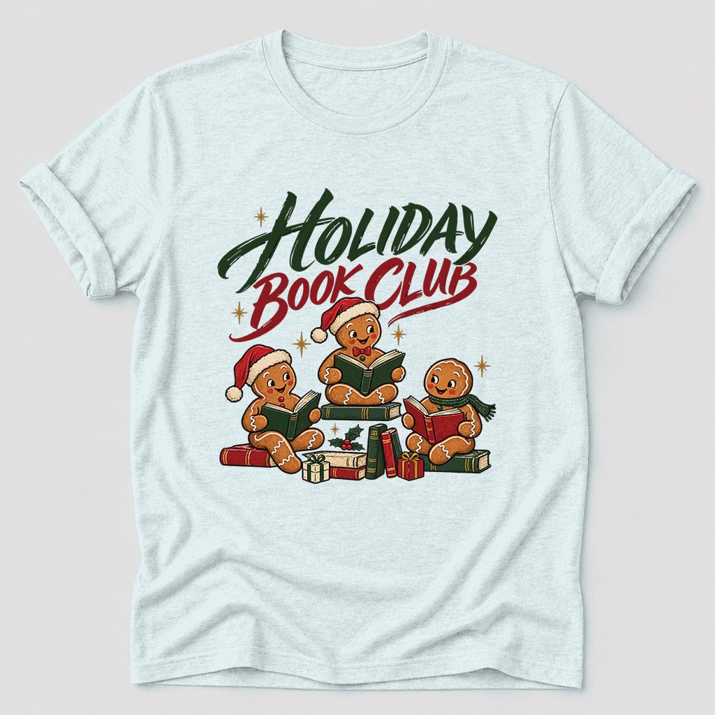 Holiday Book Club Ultra-Soft Cotton T-Shirt | Christmas Reader Gift Heather Ice Blue