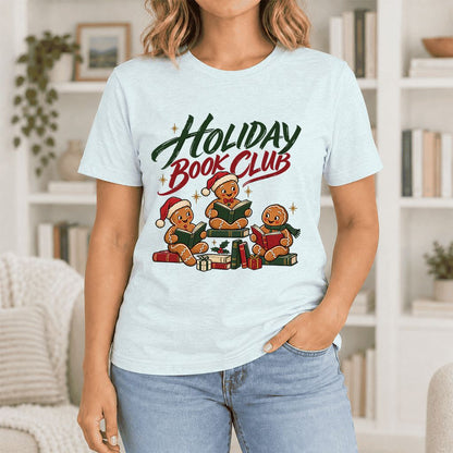 Holiday Book Club Ultra-Soft Cotton T-Shirt | Christmas Reader Gift Heather Ice Blue