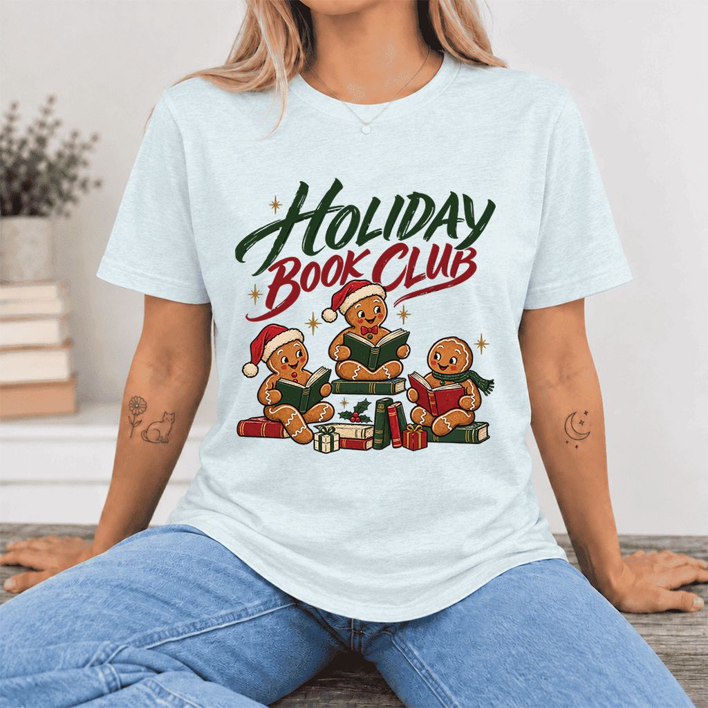 Holiday Book Club Ultra-Soft Cotton T-Shirt | Christmas Reader Gift Heather Ice Blue