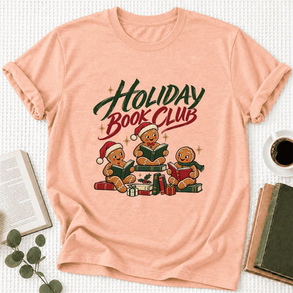 Holiday Book Club Ultra-Soft Cotton T-Shirt | Christmas Reader Gift Heather Peach