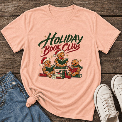 Holiday Book Club Ultra-Soft Cotton T-Shirt | Christmas Reader Gift Heather Peach