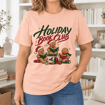 Holiday Book Club Ultra-Soft Cotton T-Shirt | Christmas Reader Gift Heather Peach