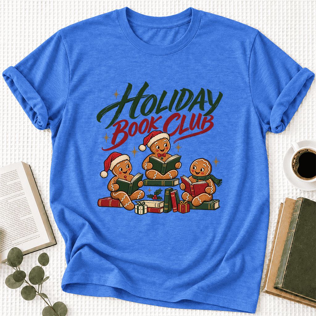 Holiday Book Club Ultra-Soft Cotton T-Shirt | Christmas Reader Gift Heather True Royal