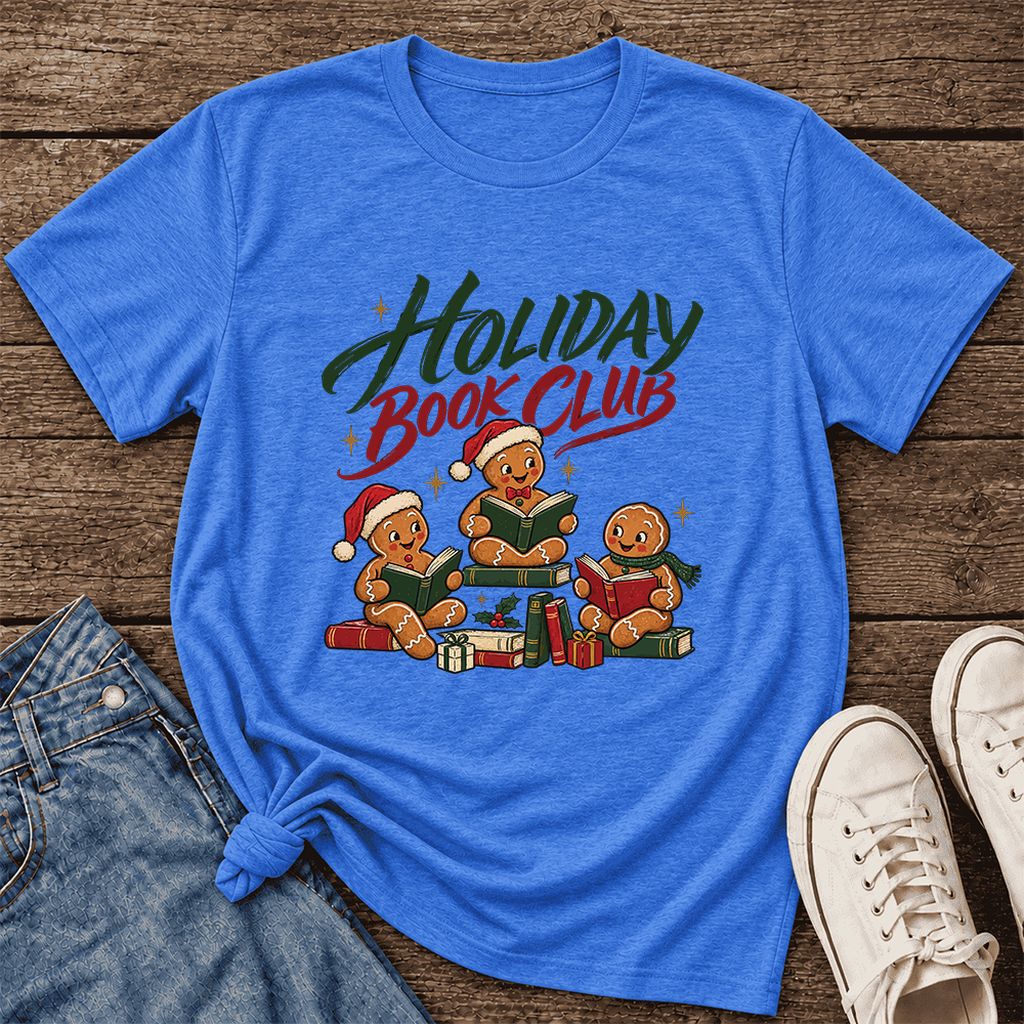 Holiday Book Club Ultra-Soft Cotton T-Shirt | Christmas Reader Gift Heather True Royal