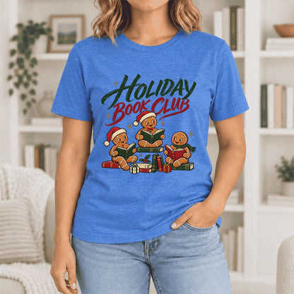 Holiday Book Club Ultra-Soft Cotton T-Shirt | Christmas Reader Gift Heather True Royal