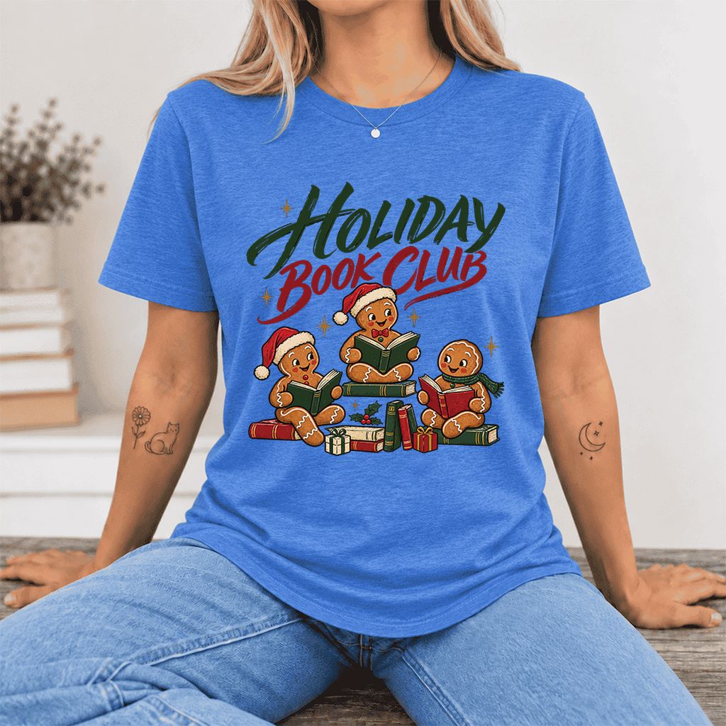 Holiday Book Club Ultra-Soft Cotton T-Shirt | Christmas Reader Gift Heather True Royal