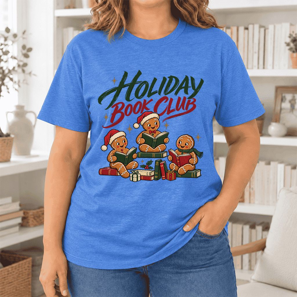 Holiday Book Club Ultra-Soft Cotton T-Shirt | Christmas Reader Gift Heather True Royal