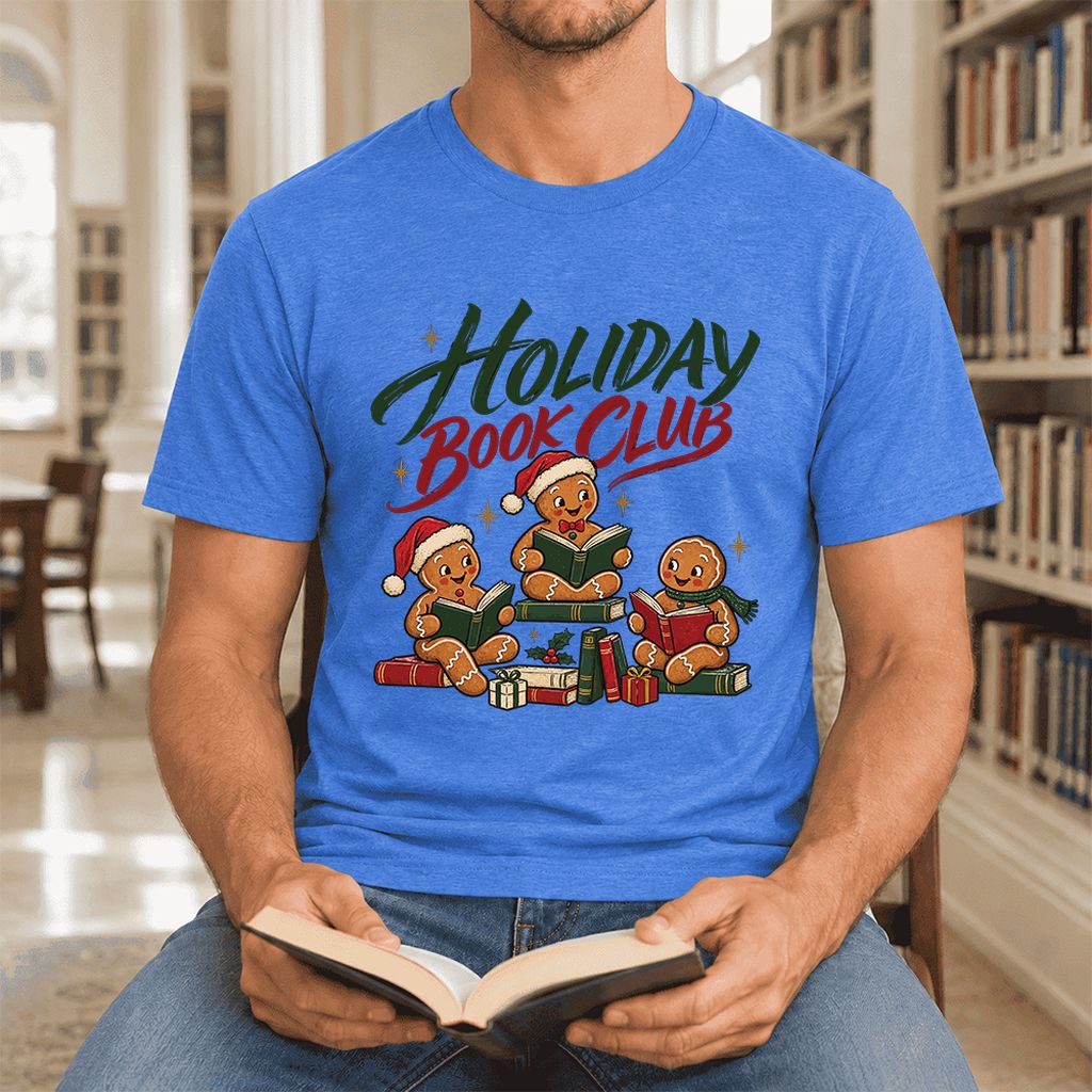 Holiday Book Club Ultra-Soft Cotton T-Shirt | Christmas Reader Gift Heather True Royal