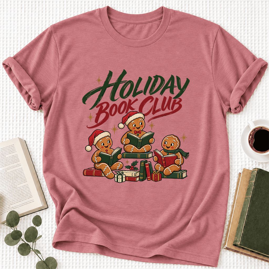 Holiday Book Club Ultra-Soft Cotton T-Shirt | Christmas Reader Gift Mauve