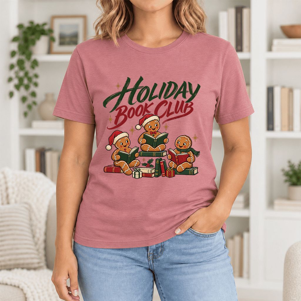 Holiday Book Club Ultra-Soft Cotton T-Shirt | Christmas Reader Gift Mauve