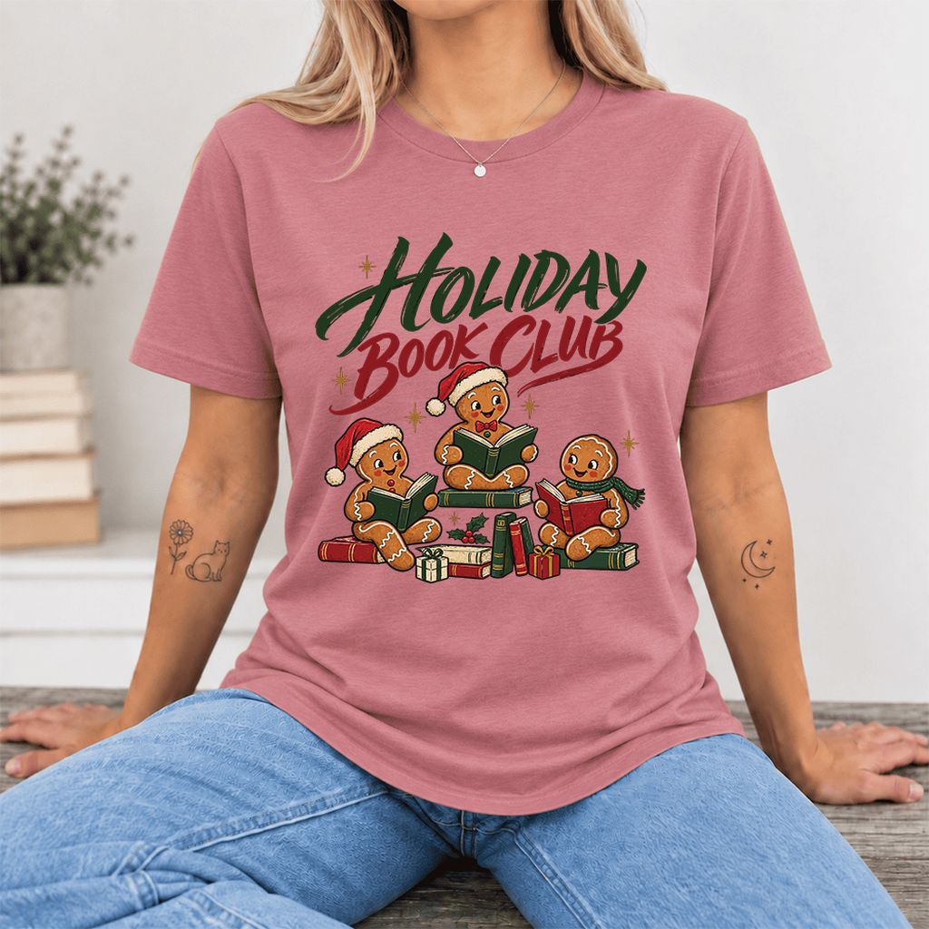 Holiday Book Club Ultra-Soft Cotton T-Shirt | Christmas Reader Gift Mauve