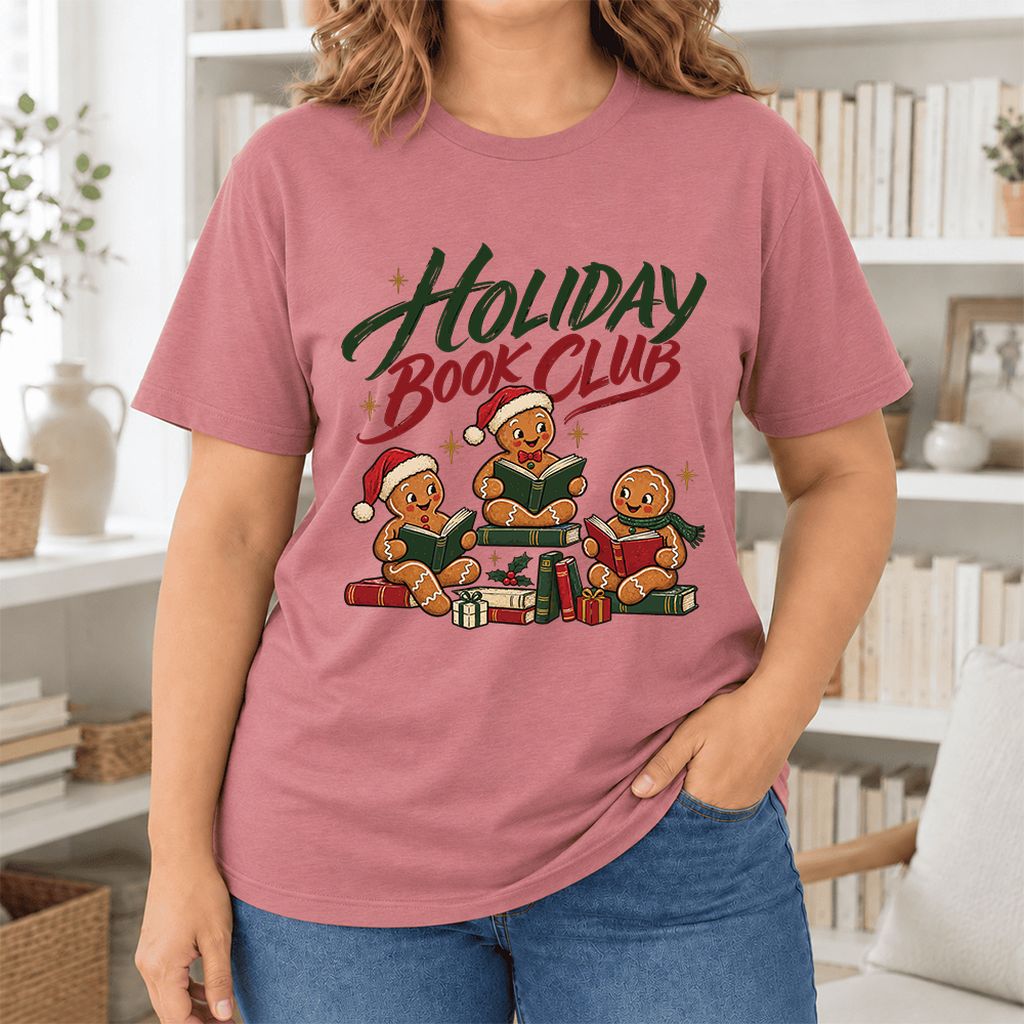 Holiday Book Club Ultra-Soft Cotton T-Shirt | Christmas Reader Gift Mauve