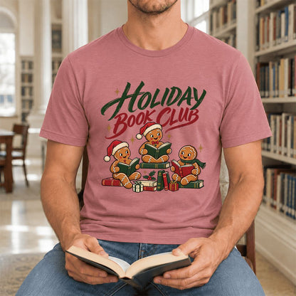 Holiday Book Club Ultra-Soft Cotton T-Shirt | Christmas Reader Gift Mauve