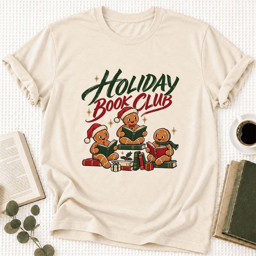 Holiday Book Club Ultra-Soft Cotton T-Shirt | Christmas Reader Gift Natural