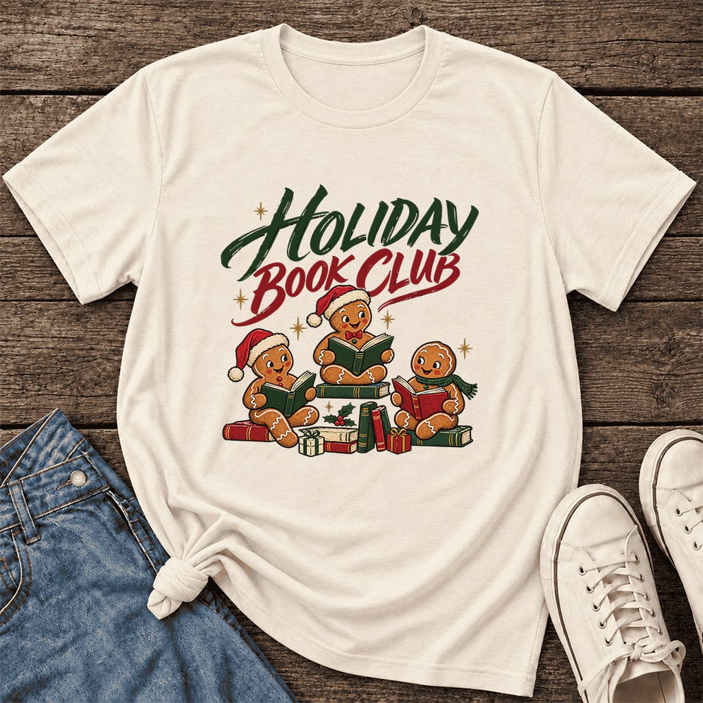Holiday Book Club Ultra-Soft Cotton T-Shirt | Christmas Reader Gift Natural