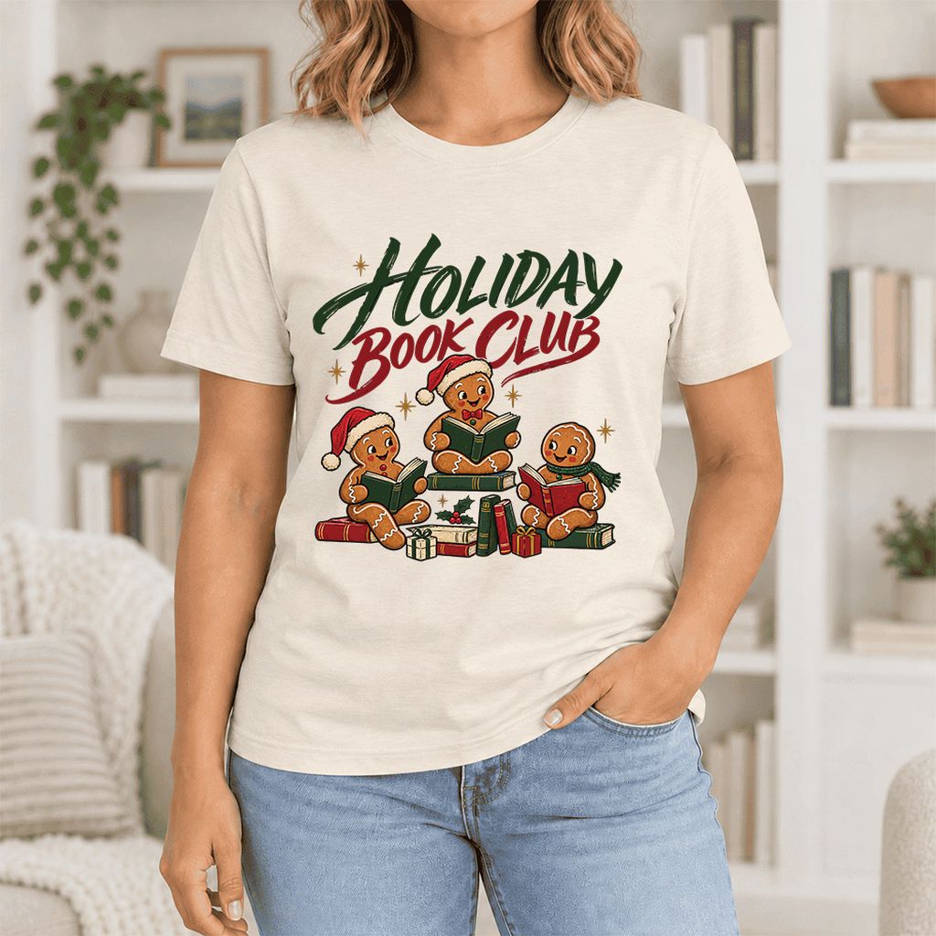 Holiday Book Club Ultra-Soft Cotton T-Shirt | Christmas Reader Gift Natural
