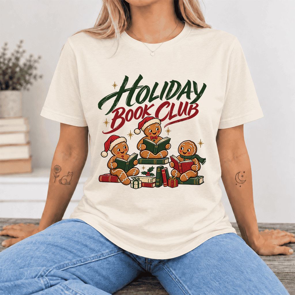 Holiday Book Club Ultra-Soft Cotton T-Shirt | Christmas Reader Gift Natural