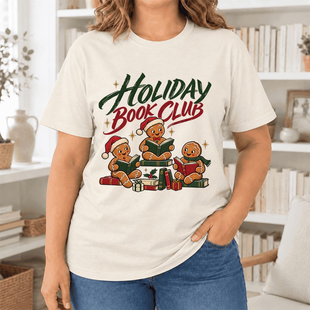 Holiday Book Club Ultra-Soft Cotton T-Shirt | Christmas Reader Gift Natural