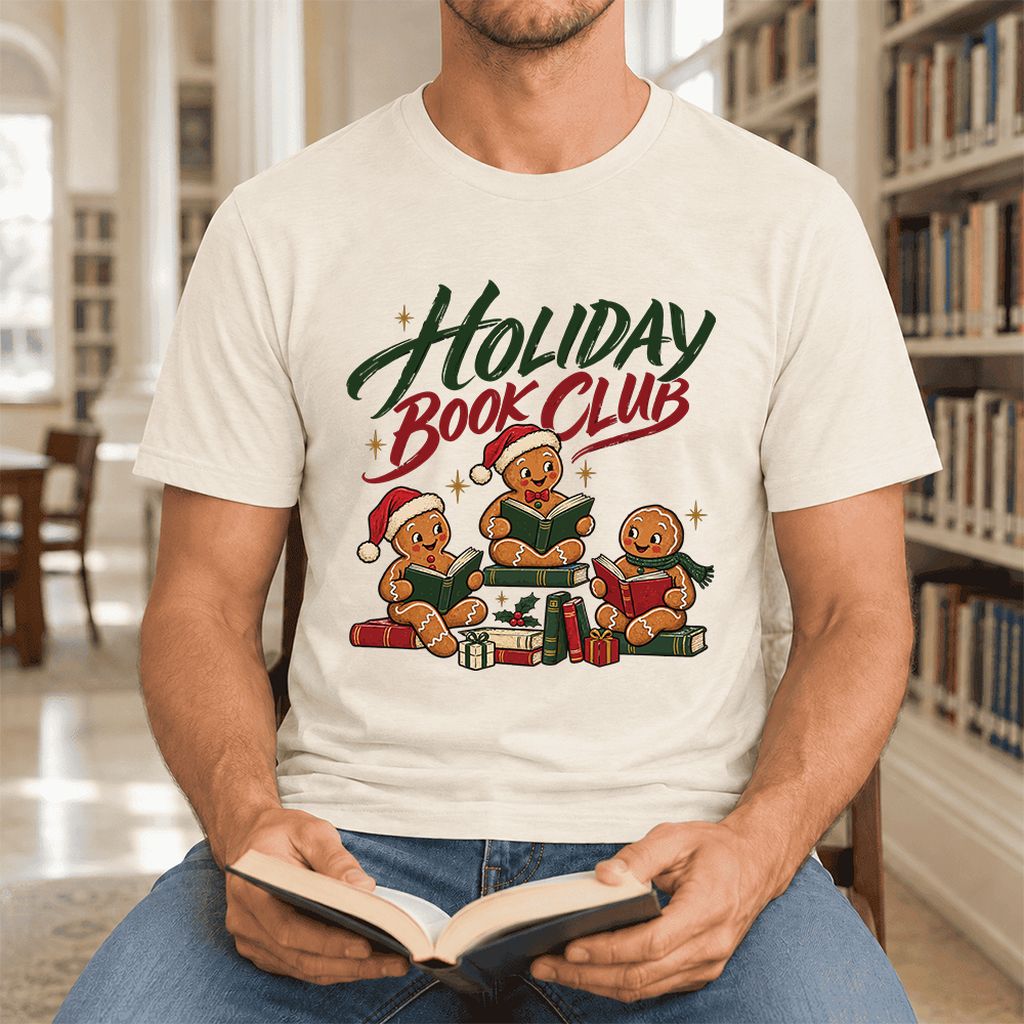 Holiday Book Club Ultra-Soft Cotton T-Shirt | Christmas Reader Gift Natural