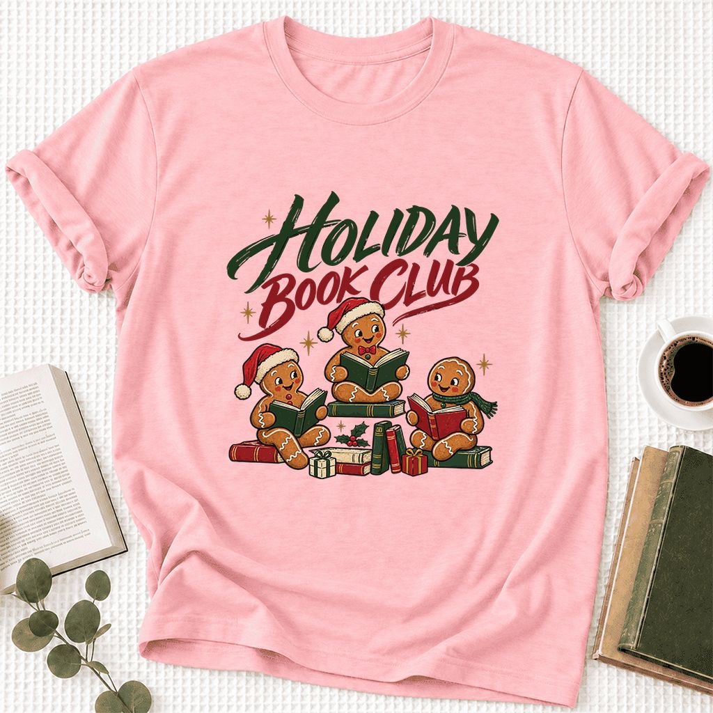 Holiday Book Club Ultra-Soft Cotton T-Shirt | Christmas Reader Gift Pink