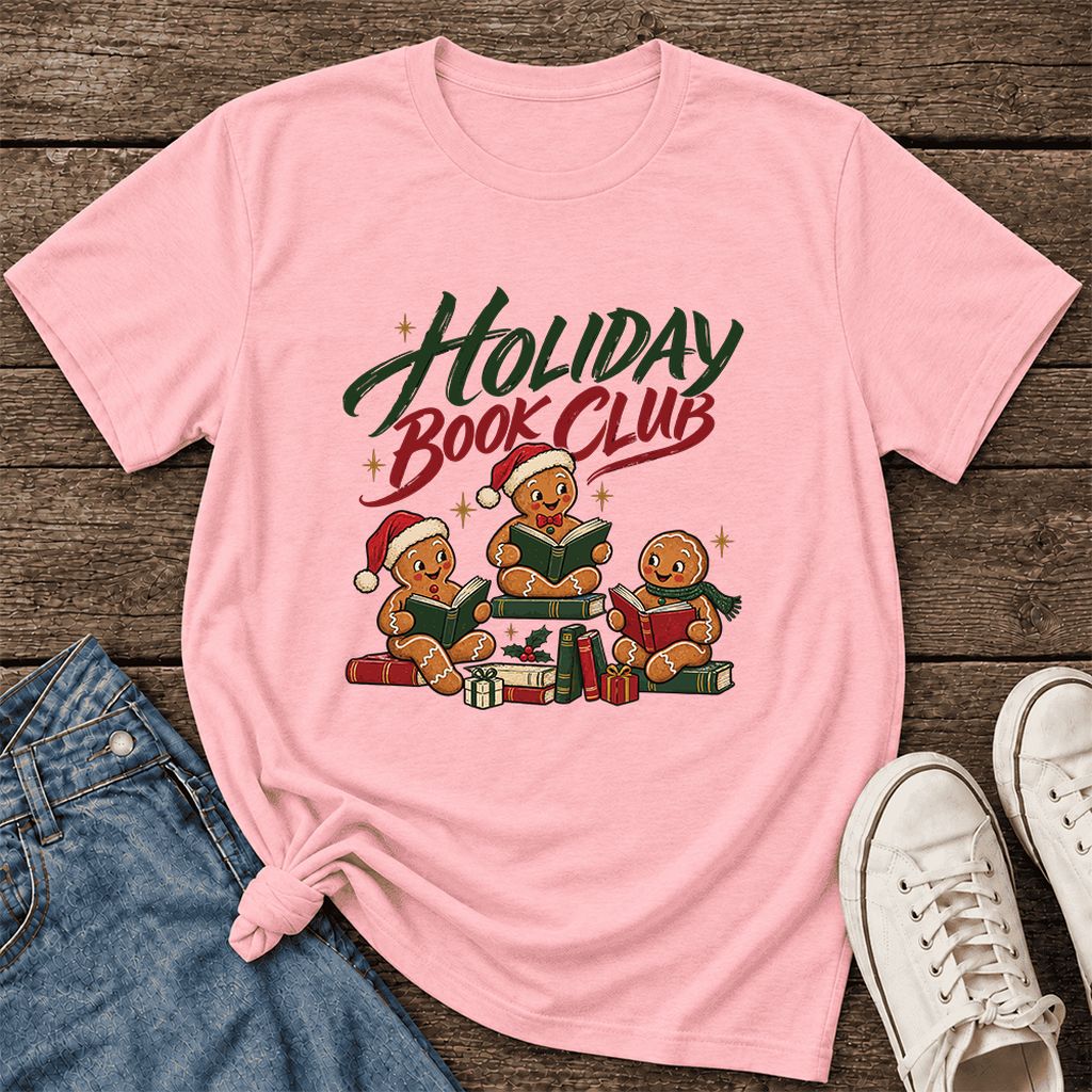 Holiday Book Club Ultra-Soft Cotton T-Shirt | Christmas Reader Gift Pink