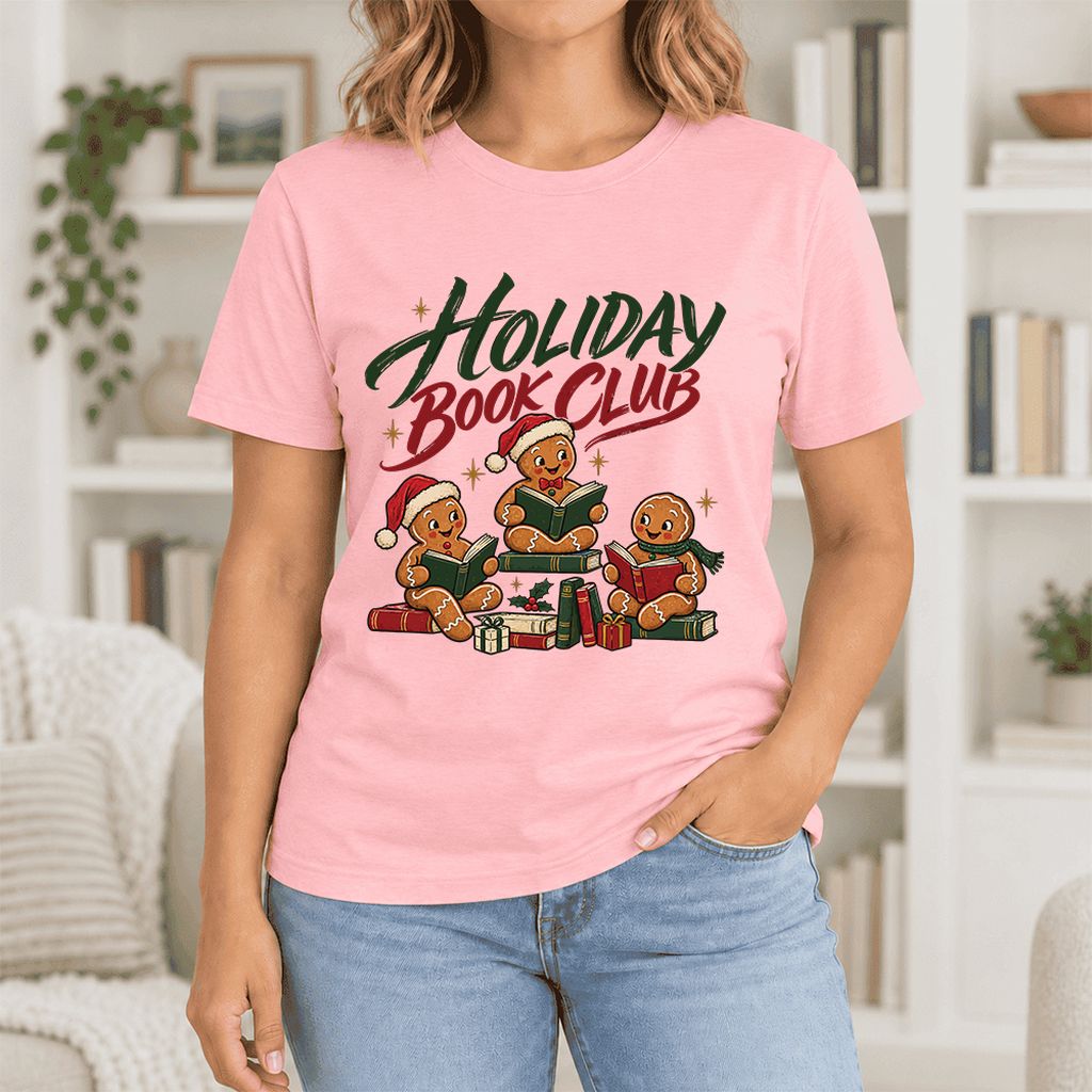 Holiday Book Club Ultra-Soft Cotton T-Shirt | Christmas Reader Gift Pink
