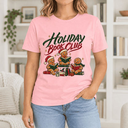 Holiday Book Club Ultra-Soft Cotton T-Shirt | Christmas Reader Gift Pink