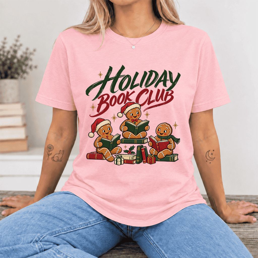 Holiday Book Club Ultra-Soft Cotton T-Shirt | Christmas Reader Gift Pink