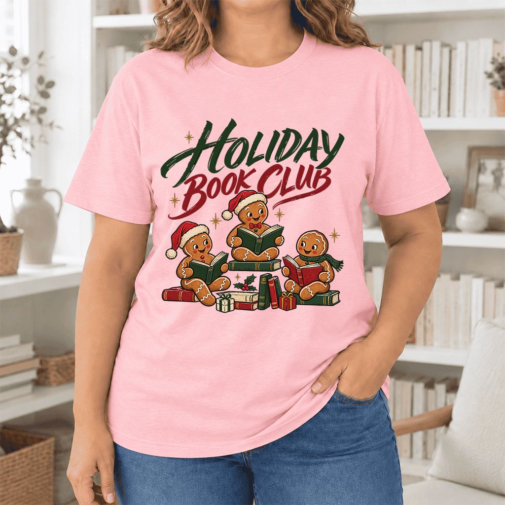 Holiday Book Club Ultra-Soft Cotton T-Shirt | Christmas Reader Gift Pink