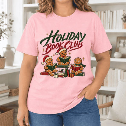 Holiday Book Club Ultra-Soft Cotton T-Shirt | Christmas Reader Gift Pink