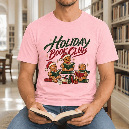 Holiday Book Club Ultra-Soft Cotton T-Shirt | Christmas Reader Gift Pink
