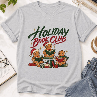 Holiday Book Club Ultra-Soft V-Neck | Christmas Reader Gift Ash