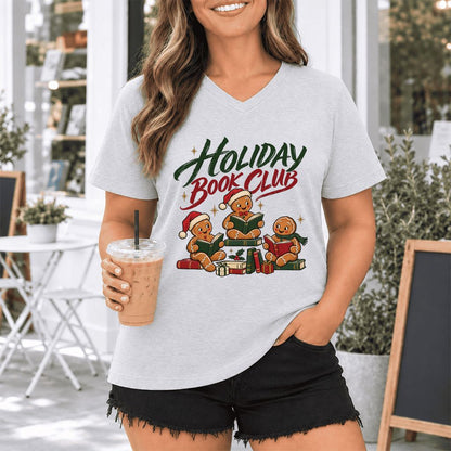 Holiday Book Club Ultra-Soft V-Neck | Christmas Reader Gift Ash