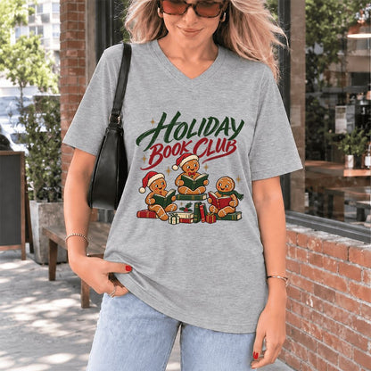 Holiday Book Club Ultra-Soft V-Neck | Christmas Reader Gift Athletic Heather