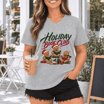 Holiday Book Club Ultra-Soft V-Neck | Christmas Reader Gift Athletic Heather
