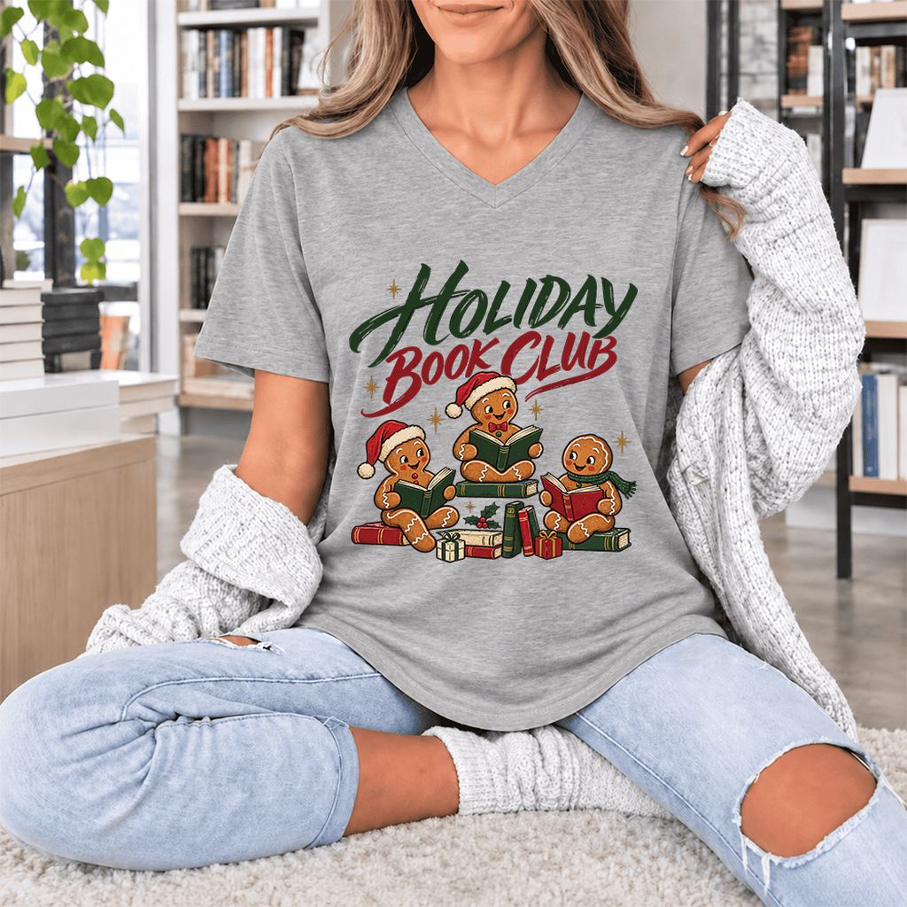 Holiday Book Club Ultra-Soft V-Neck | Christmas Reader Gift Athletic Heather