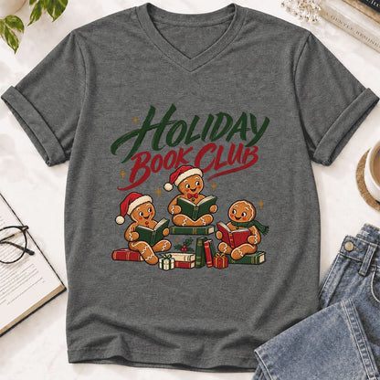 Holiday Book Club Ultra-Soft V-Neck | Christmas Reader Gift Deep Heather
