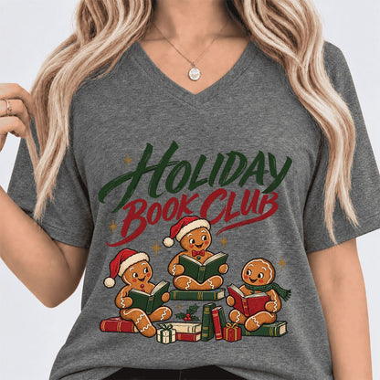 Holiday Book Club Ultra-Soft V-Neck | Christmas Reader Gift Deep Heather