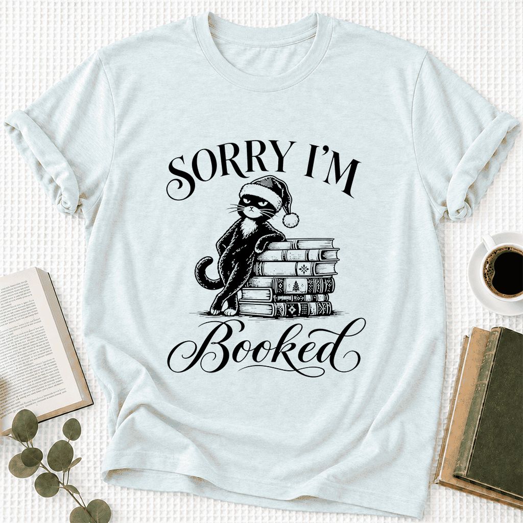 SORRY I'M Booked Ultra-Soft Cotton T-Shirt | Christmas Reader Gift Heather Ice Blue