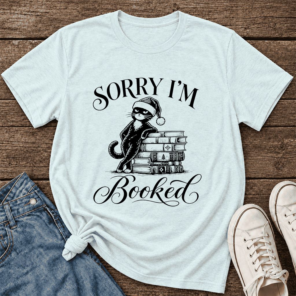 SORRY I'M Booked Ultra-Soft Cotton T-Shirt | Christmas Reader Gift Heather Ice Blue