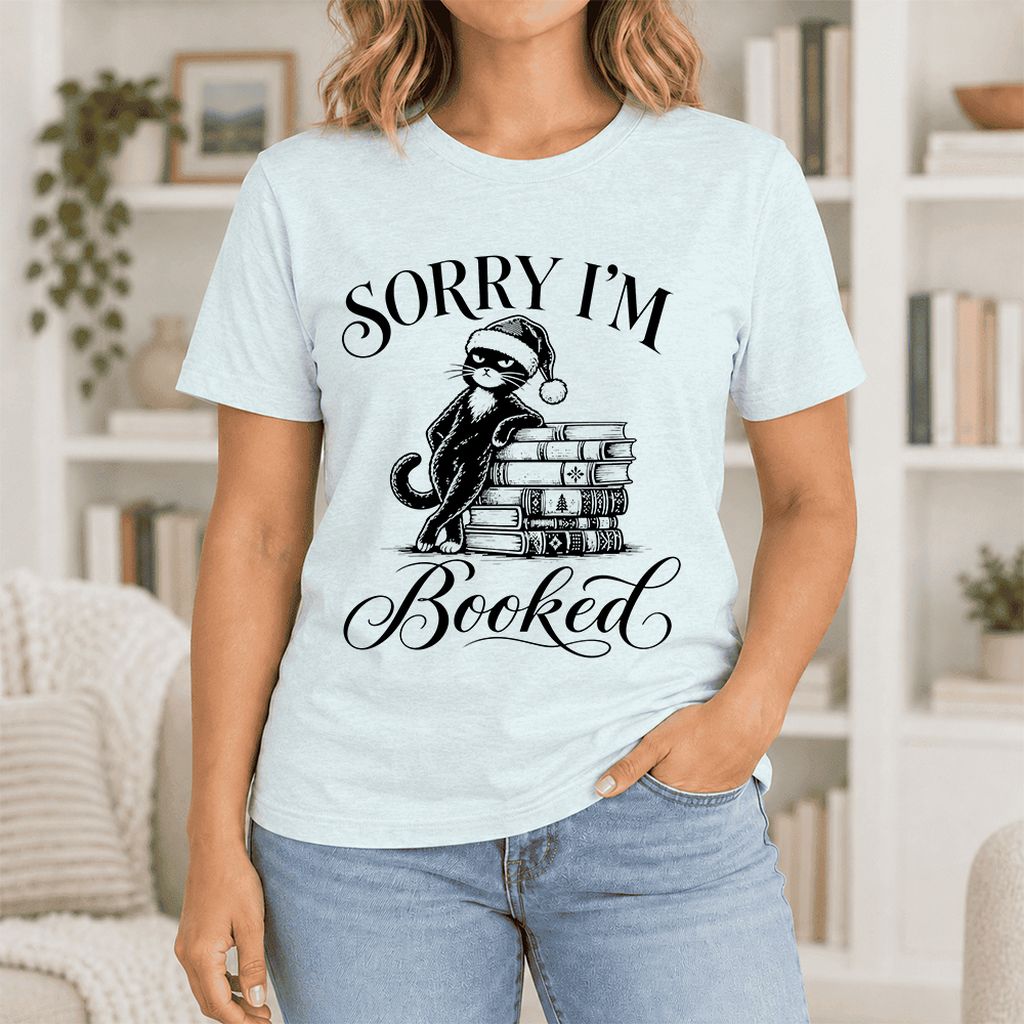 SORRY I'M Booked Ultra-Soft Cotton T-Shirt | Christmas Reader Gift Heather Ice Blue