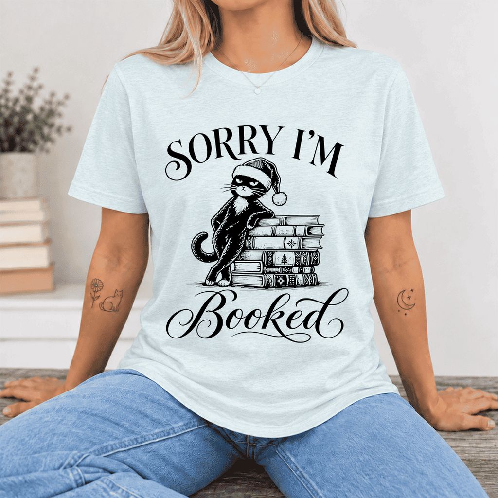SORRY I'M Booked Ultra-Soft Cotton T-Shirt | Christmas Reader Gift Heather Ice Blue