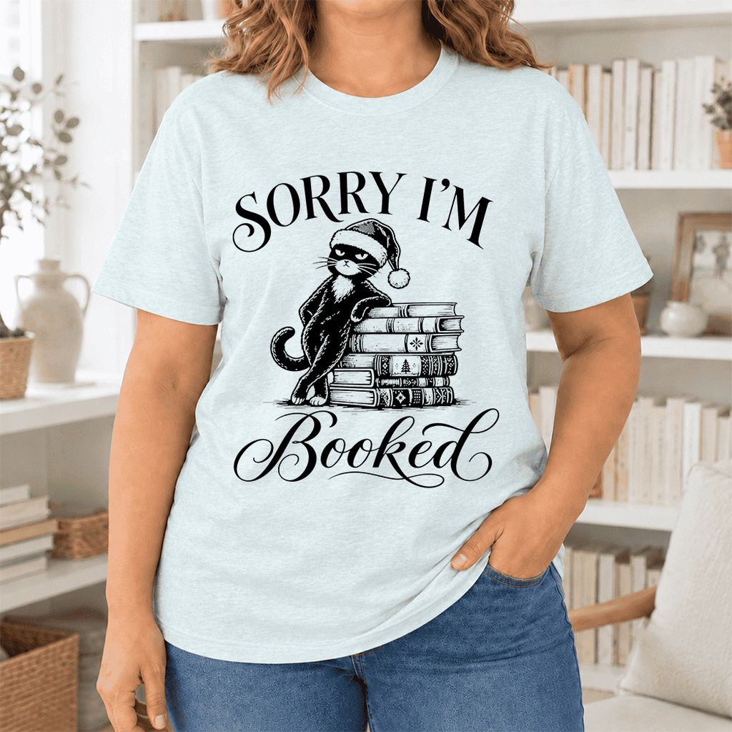 SORRY I'M Booked Ultra-Soft Cotton T-Shirt | Christmas Reader Gift Heather Ice Blue