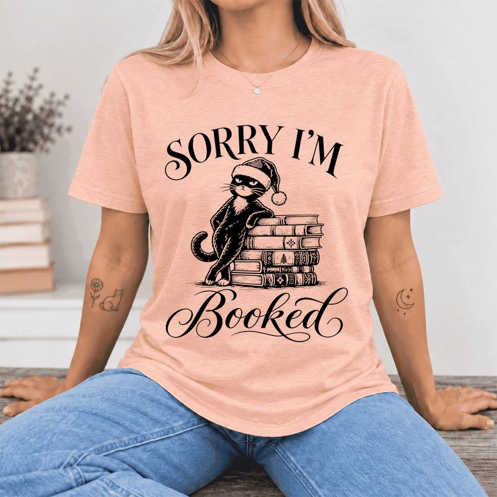 SORRY I'M Booked Ultra-Soft Cotton T-Shirt | Christmas Reader Gift Heather Peach
